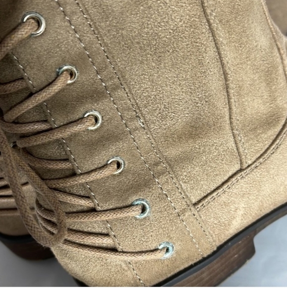 Call It Spring Tan Faux Suede Knee High Riding  Boots Lace Heel 10 - Picture 5 of 7